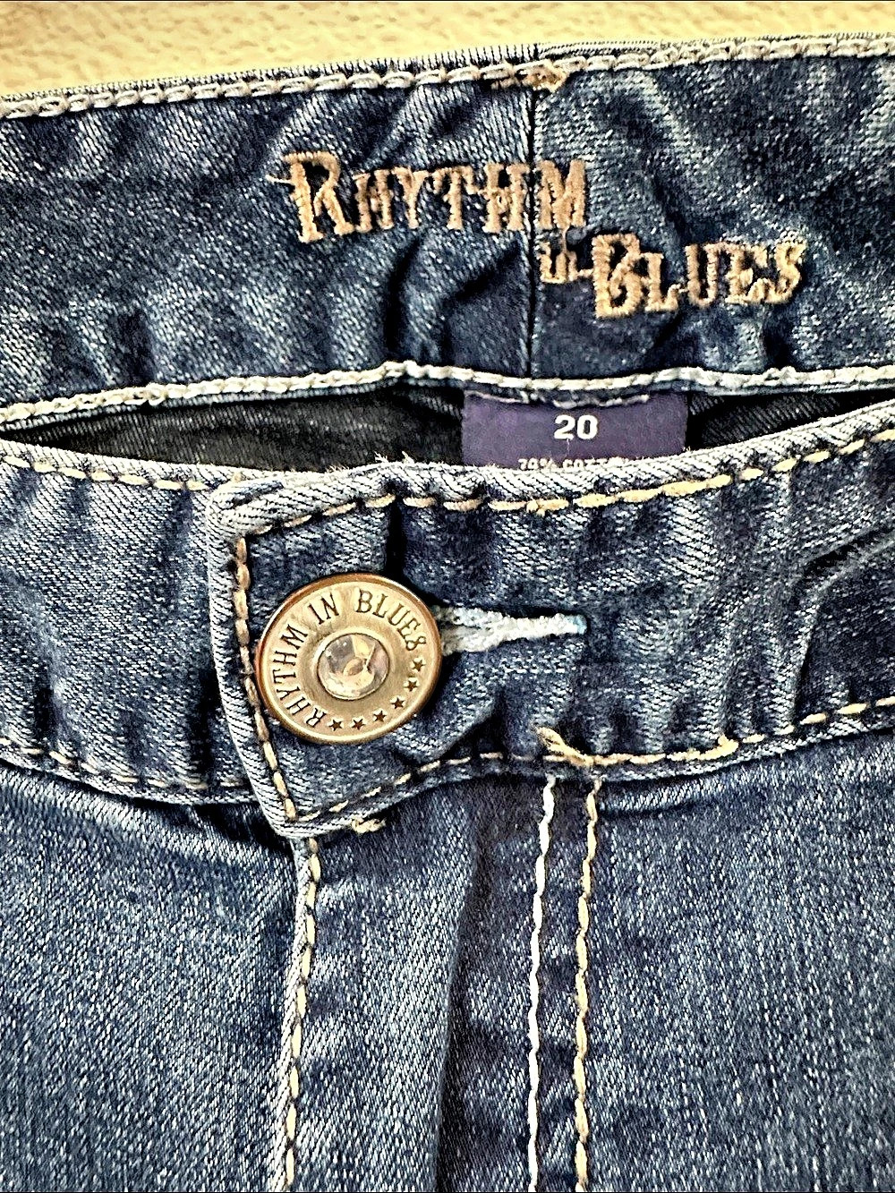 Women Blue Jeans size 20 Rhythm in Blues Strech Jeans Embroidered 5 Pockets - Picture 12 of 13